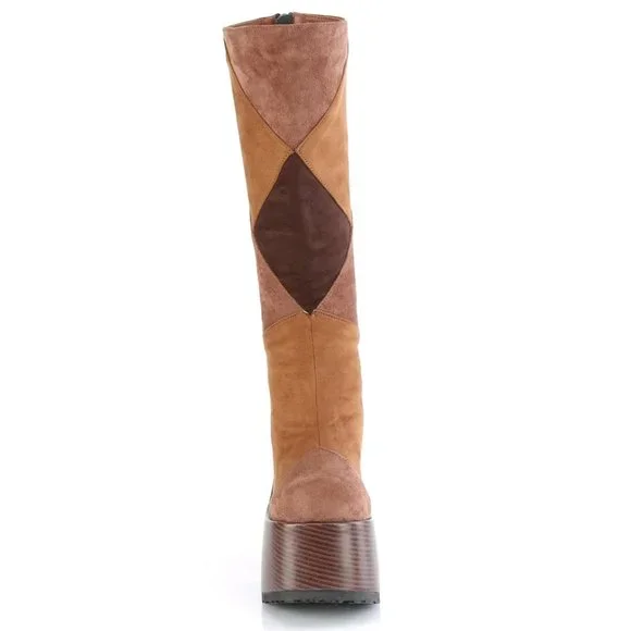 Platform Heel Patchwork Knee High Boots - Picture 4 of 5